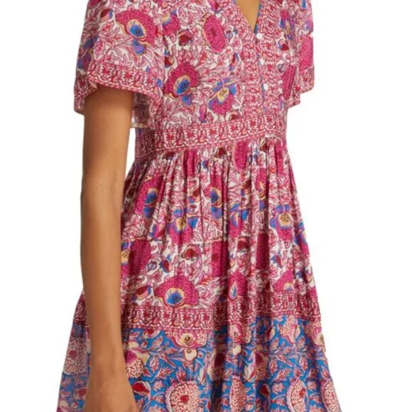 ba&sh Valia Printed Pintuck Mini Dress - Large - Picture 3 of 9